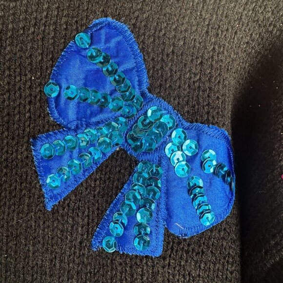 Vintage Smart Set Black Colourful Bow Sequin Holiday Sweater S - Picture 6 of 8